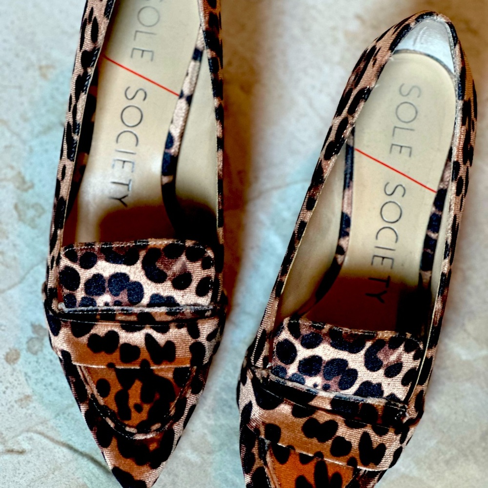 Luxe leopard print pointy toed loafers